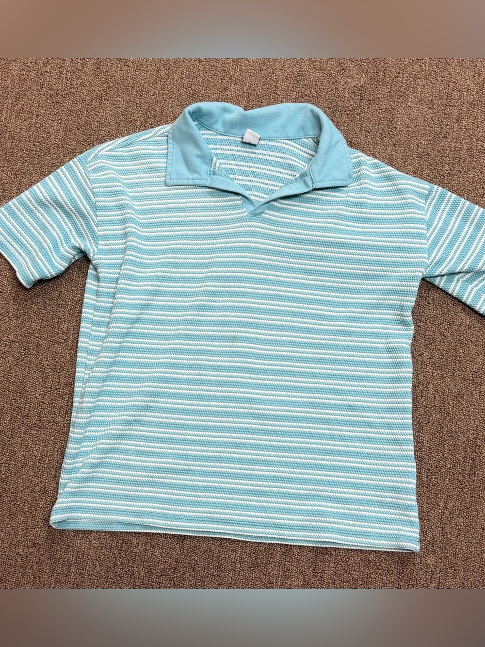 Old Navy boys aqua & white striped textured polo shirt  - Size M(8)